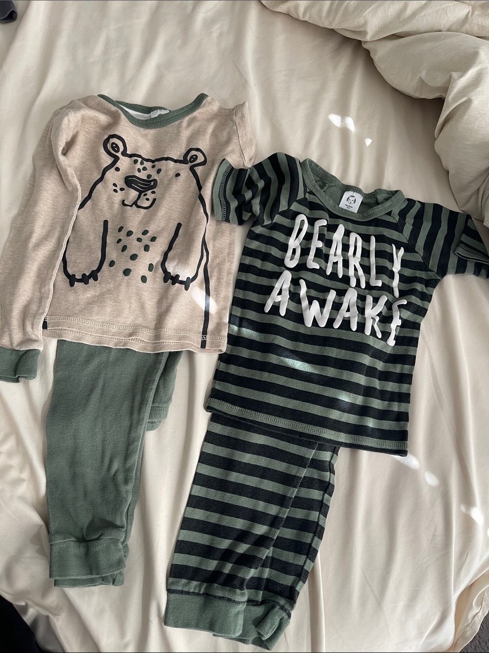 Kids Green Bear Stripe Pajama Set - 'Bearly Awake'
